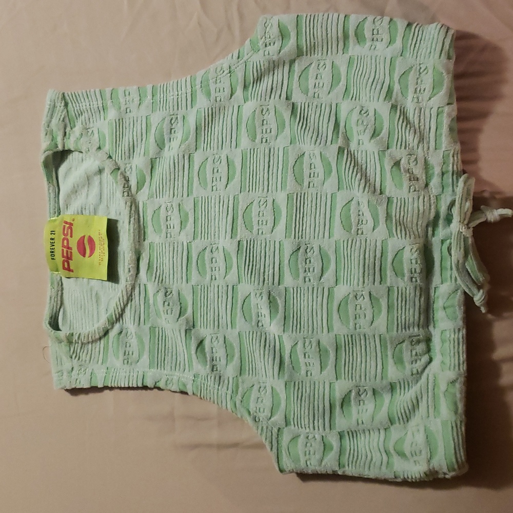 Forever 21 Pepsi limited edition green logo crop tank top with drawstring. Sz Sm
